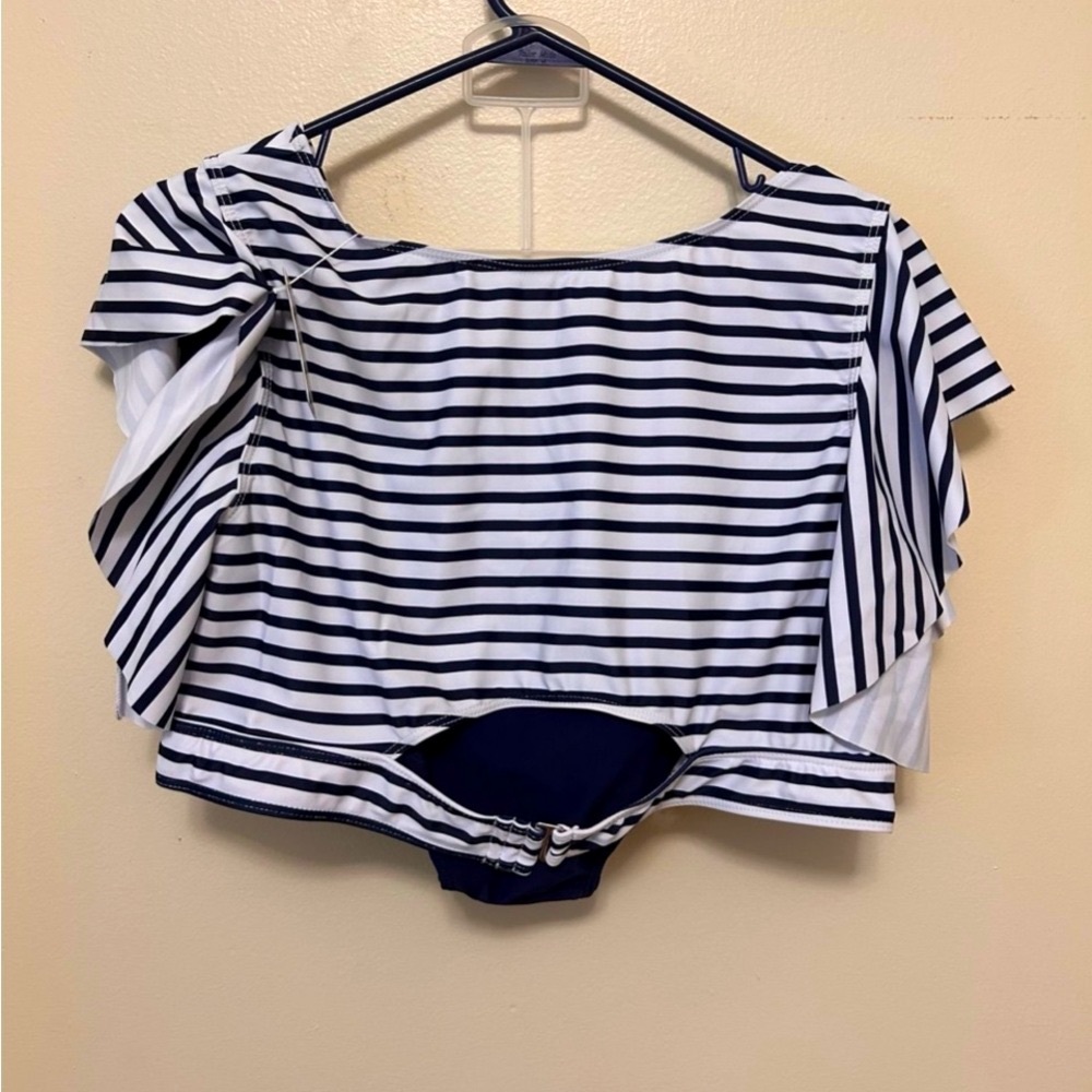 Striped Navy and White Women's Plus Bikini - Picture 3 of 9